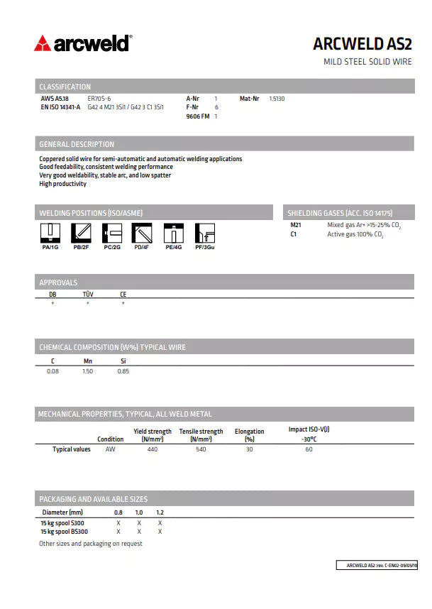 Drut spawalniczy MIG Lincoln Arcweld AS2 fi 1.2 / 15kg